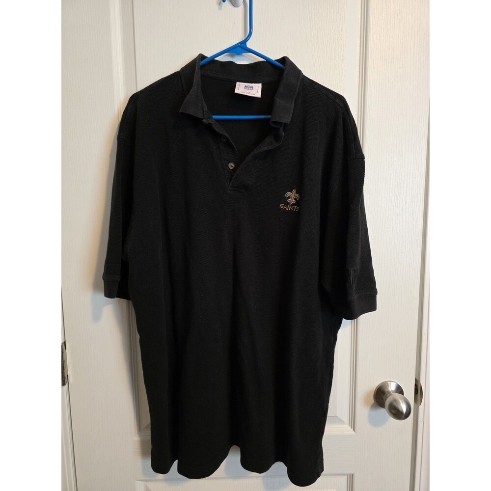NFL Saints Polo Black Embroidered Logo Short Sleeve Men's XL Shirt 091